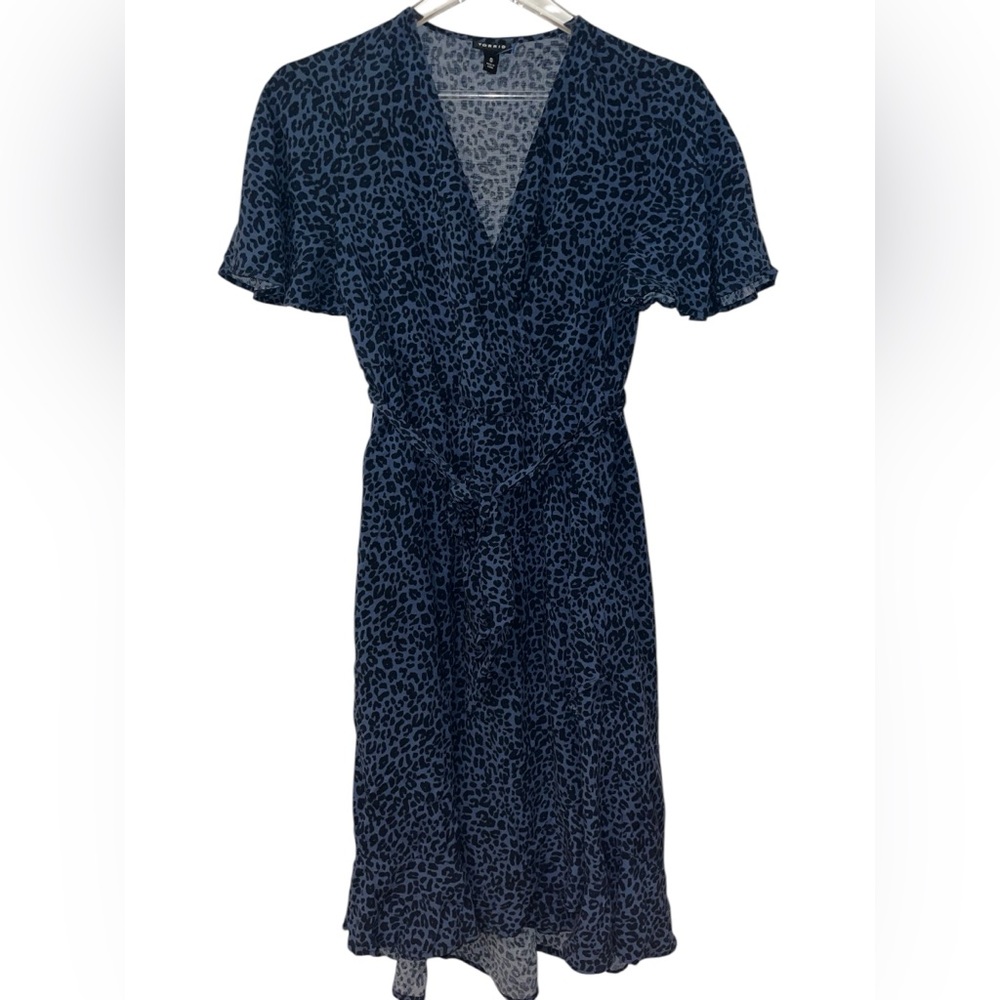 Torrid Mini Challis Short Sleeve Flutter Wrap Leopard Print Dress Size 0